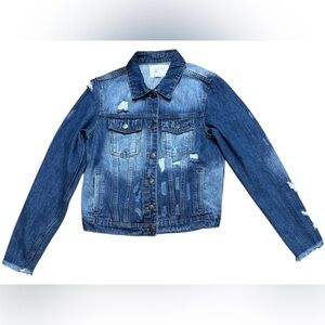 Nature Denim Los Angeles Distressed Denim Jean Jacket Size Medium 100% Cotton